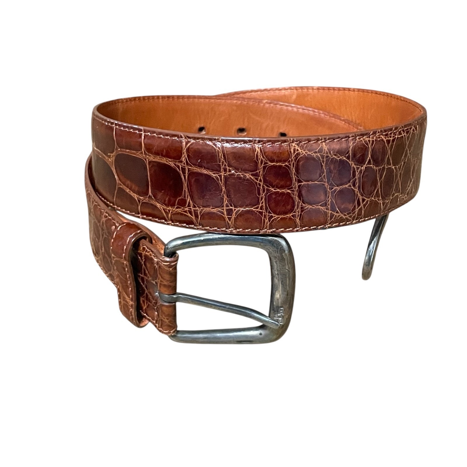 Polo Ralph Lauren Belt Women 26-28" Waist Brown American Alligator Leather Italy